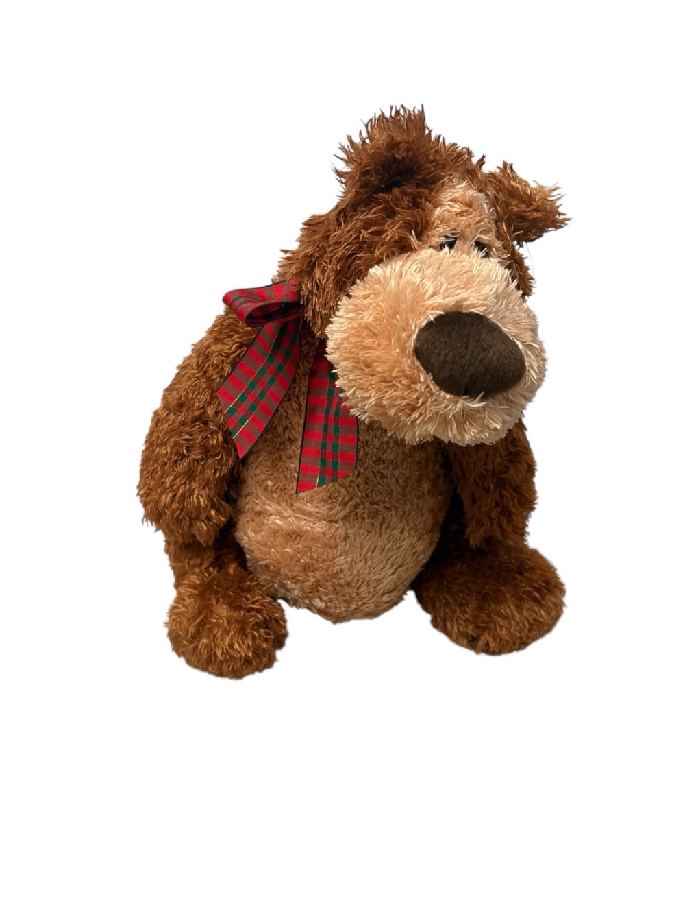 Gund Harley 46129 16” Brown Shaggy Christmas Plush Stuffed Bear Plaid Bow